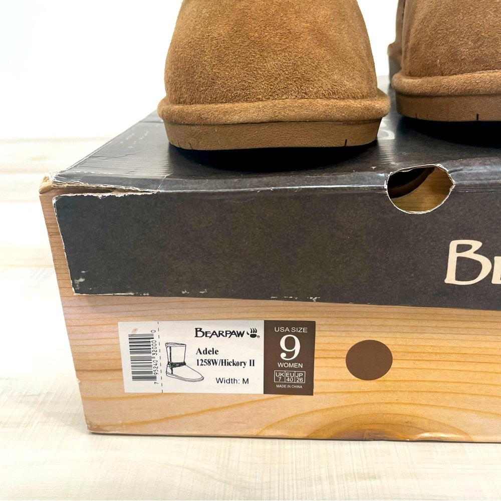 Bearpaw NWT Adele Hickory Suede Fleece Lined Snow Boots Sz 9 Leather Sherpa - Picture 3 of 11